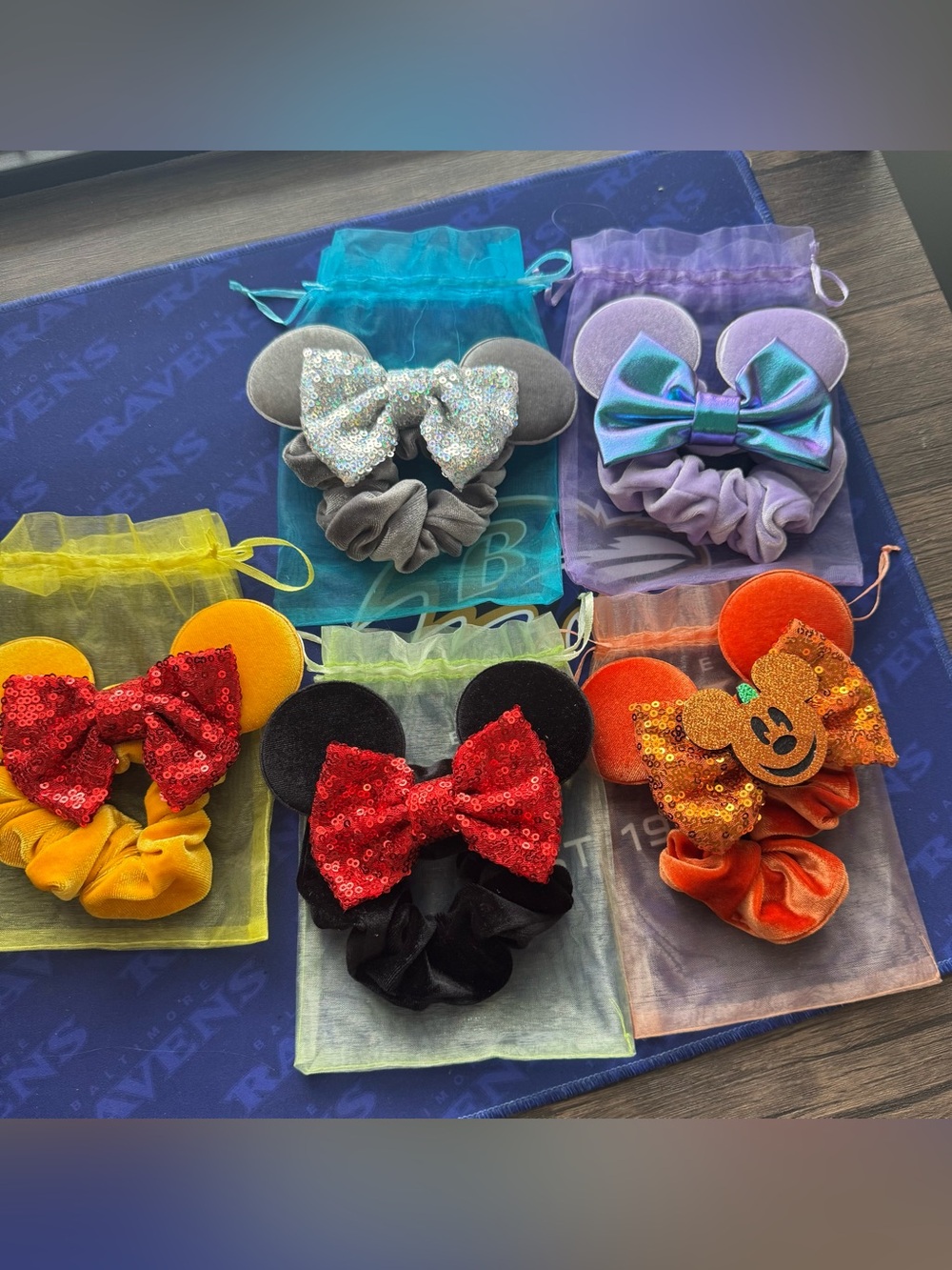 Set of 5 Mickey ear scrunchies